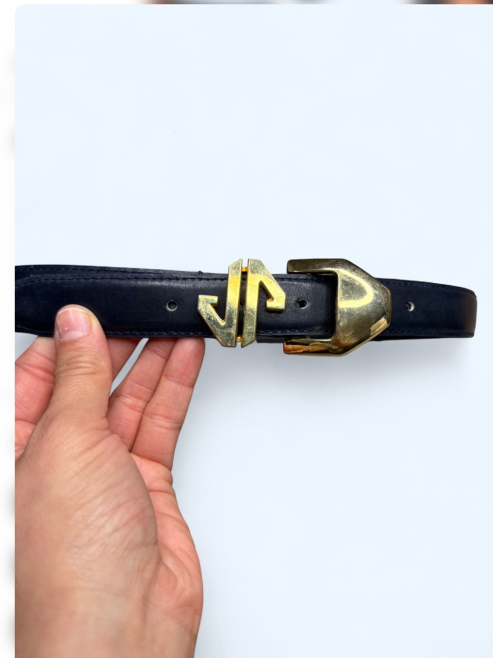 Jones New York‎ Navy Leather Belt with Gold Buckle